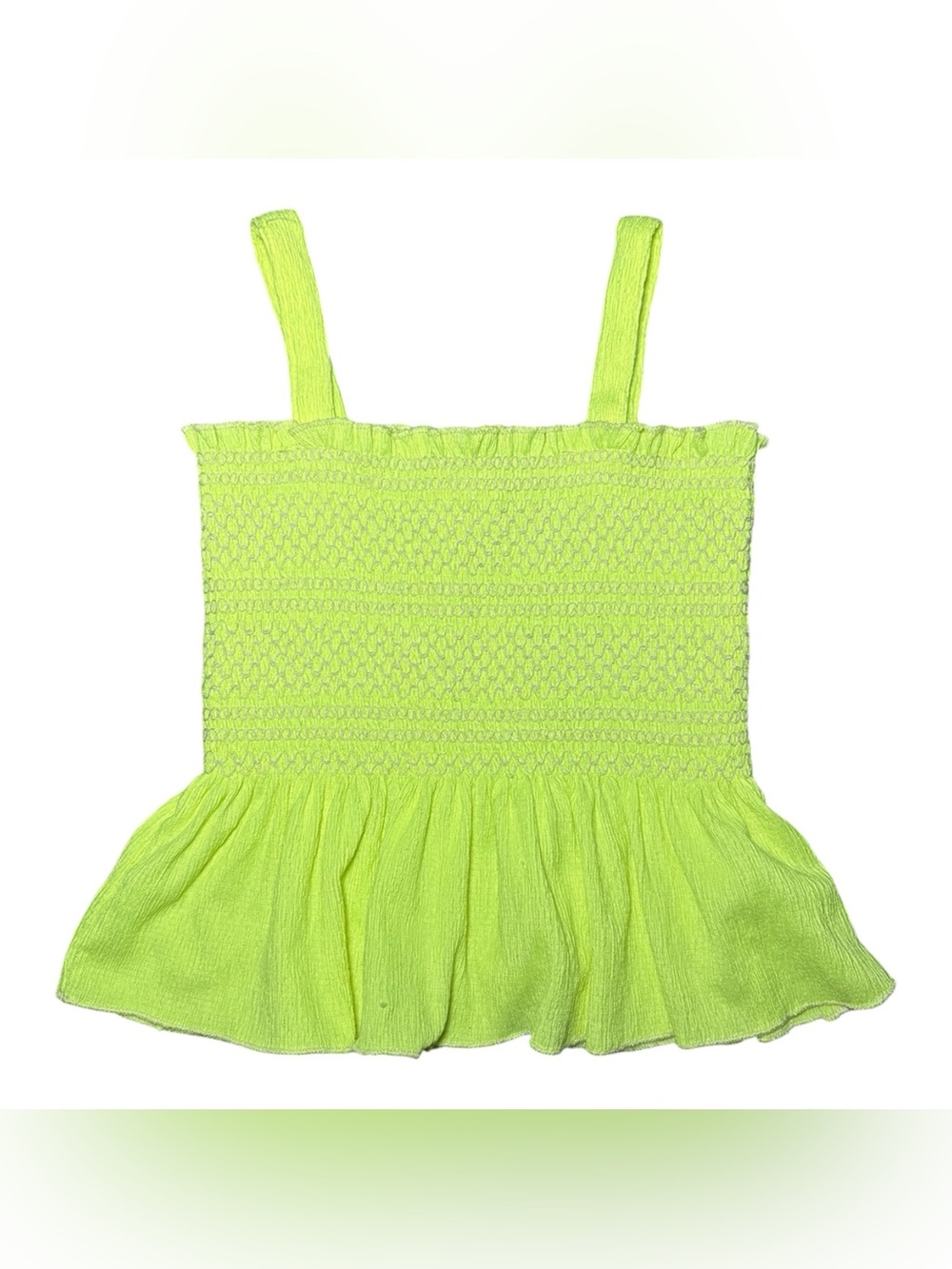 ZARA Girls Smocked Peplum Tank Top - Neon Lime